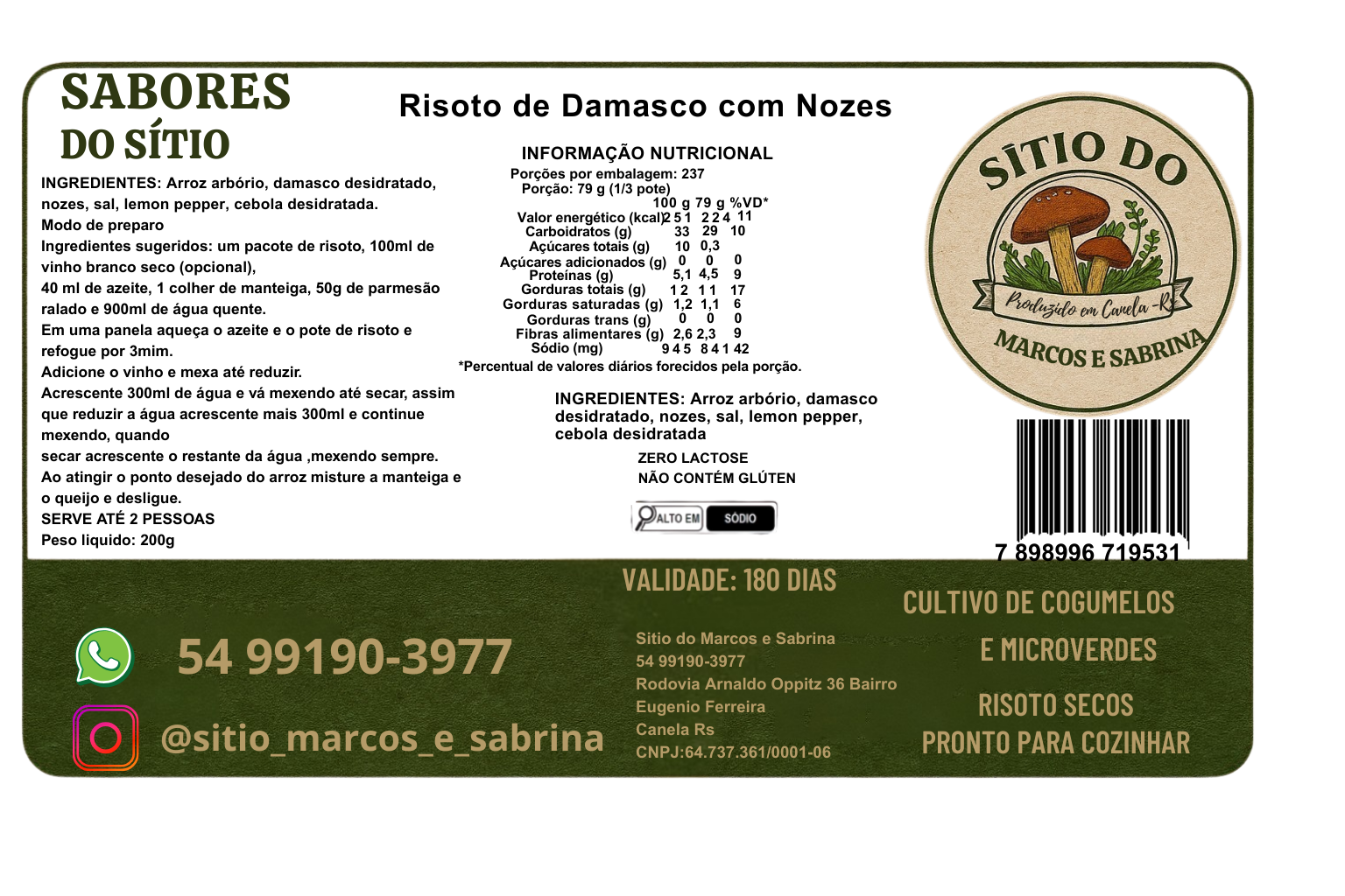 Risoto de damasco com nozes - 200g